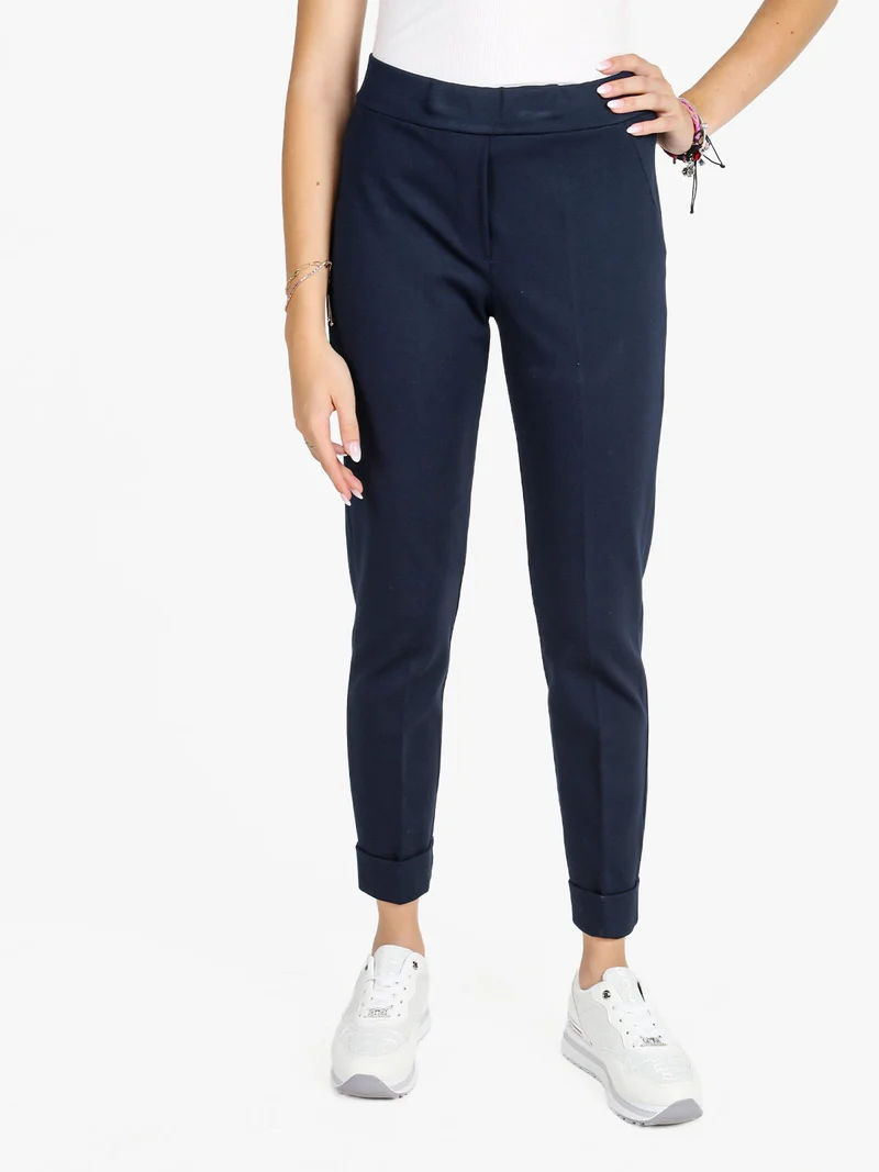 Pantaloni donna a sigaretta con risvolto - blu