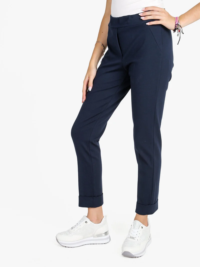 Pantaloni donna a sigaretta con risvolto - blu