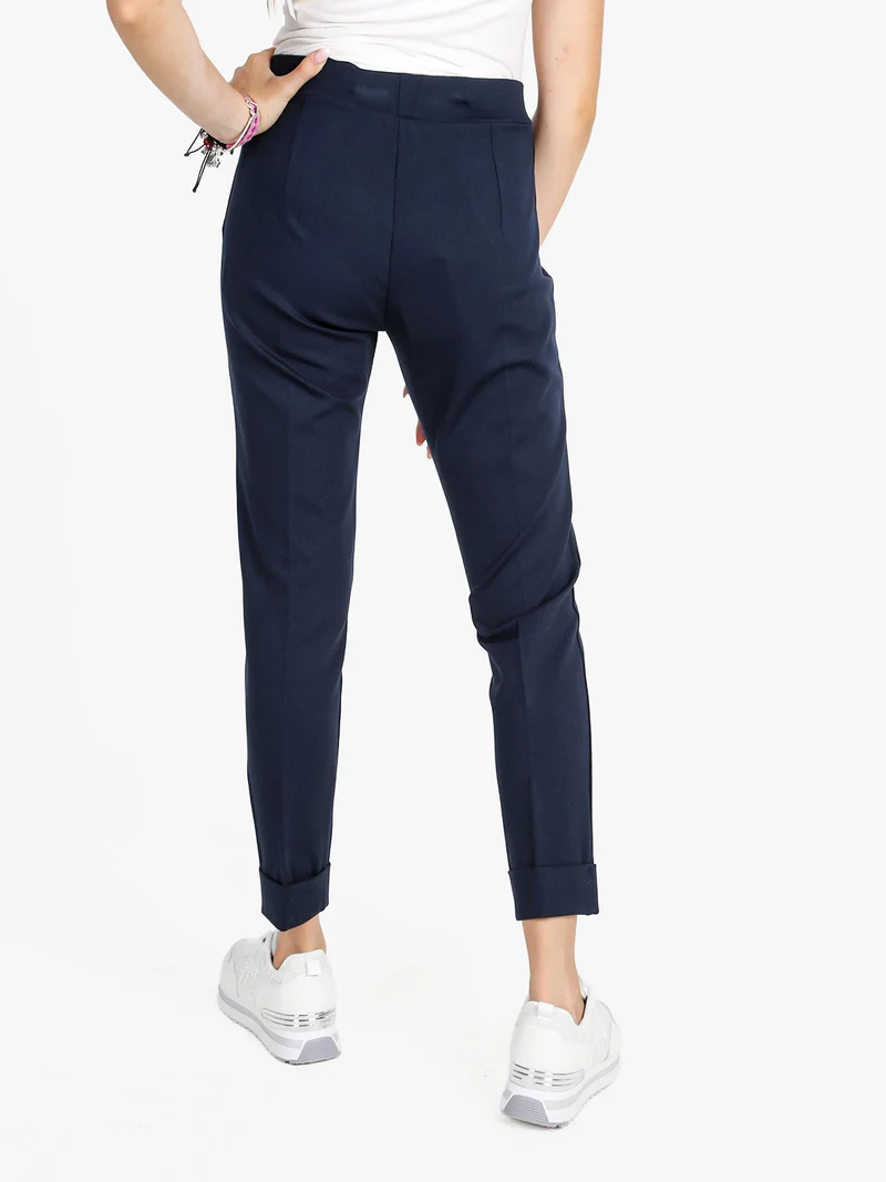 Pantaloni donna a sigaretta con risvolto - blu