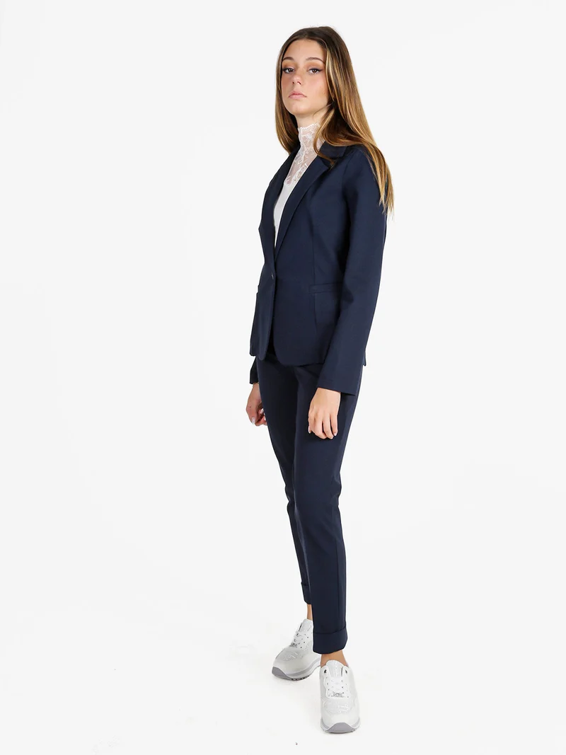 Pantaloni donna a sigaretta con risvolto - blu