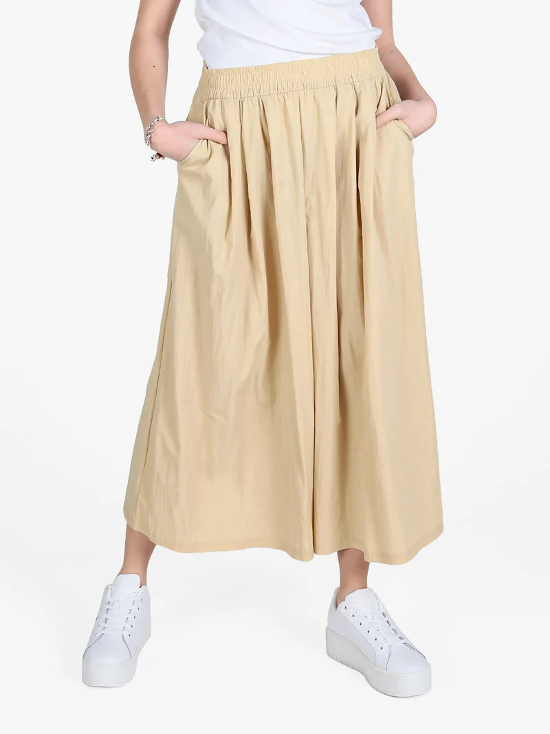 Pantaloni donna cropped a palazzo effetto crespo - beige