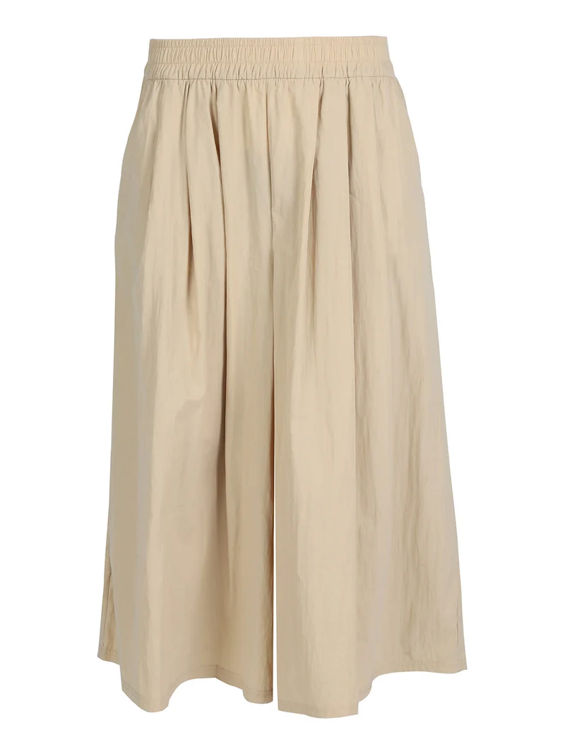 Pantaloni donna cropped a palazzo effetto crespo - beige