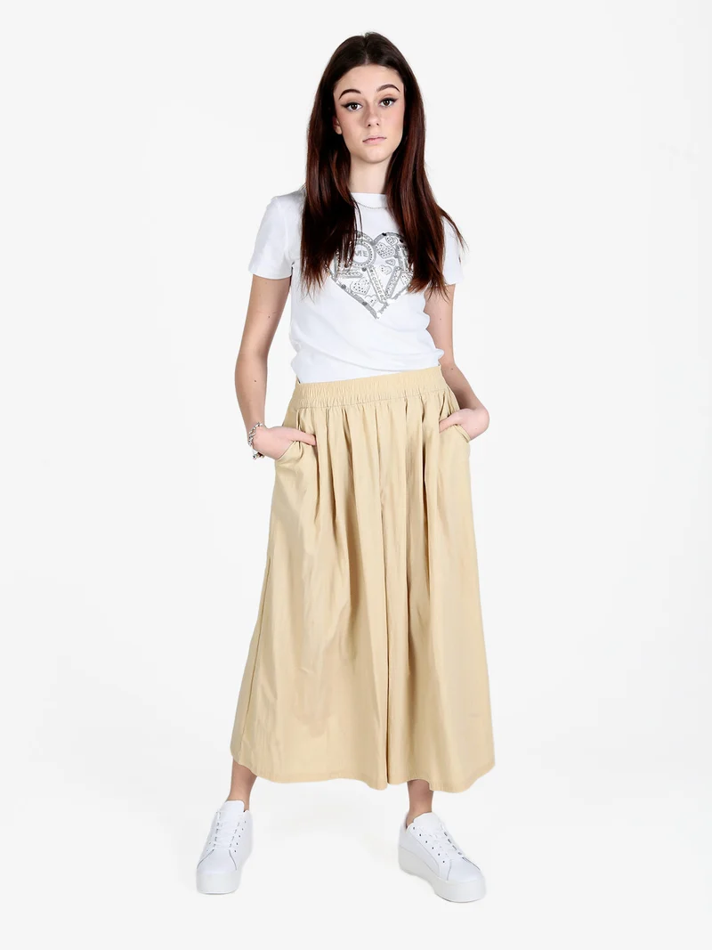 Pantaloni donna cropped a palazzo effetto crespo - beige