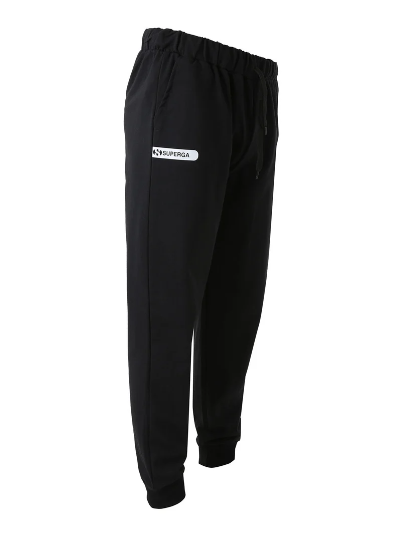 Pantaloni tuta da uomo in felpa con coulisse e polsini - nero