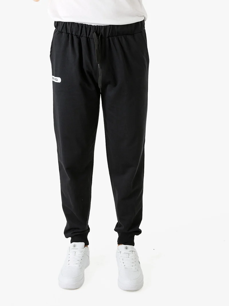 Pantaloni tuta da uomo in felpa con coulisse e polsini - nero