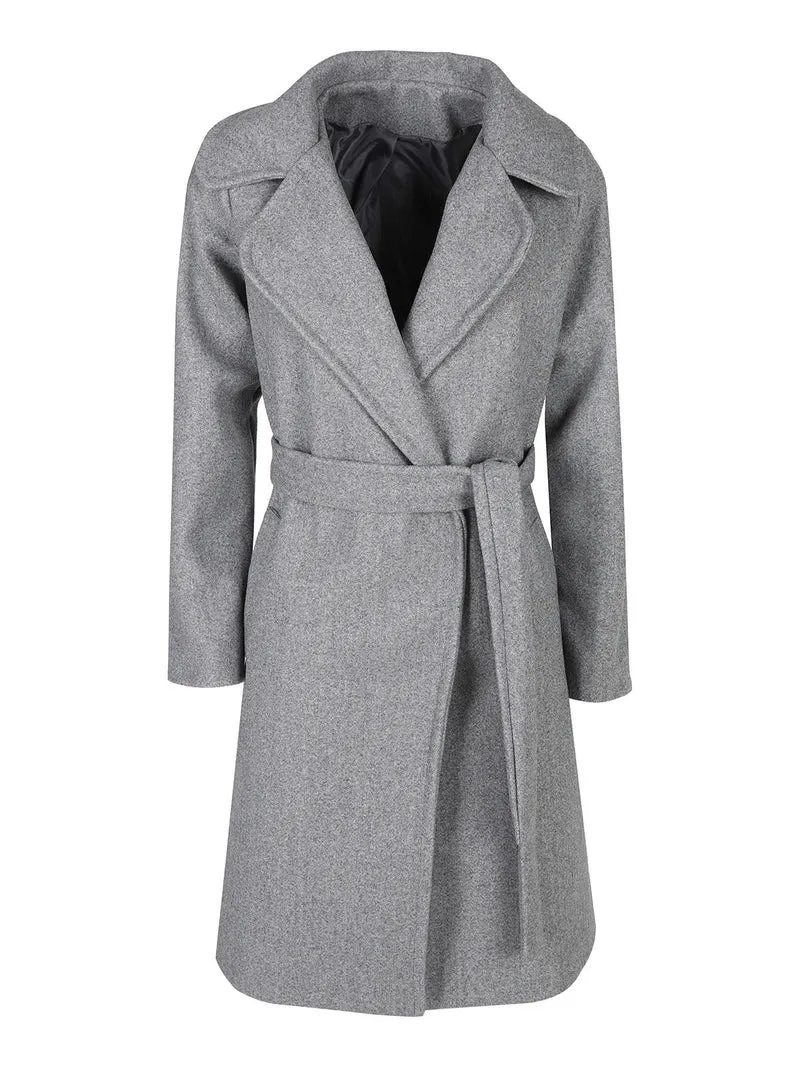 Cappotto donna con cintura e bottoni a doppiopetto - grigio