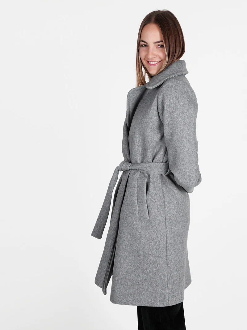 Cappotto donna con cintura e bottoni a doppiopetto - grigio