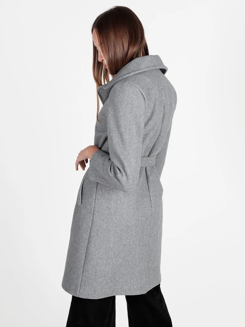 Cappotto donna con cintura e bottoni a doppiopetto - grigio
