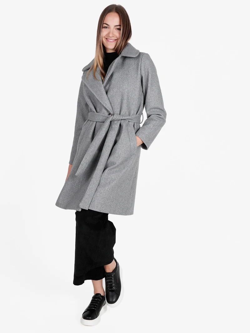 Cappotto donna con cintura e bottoni a doppiopetto - grigio