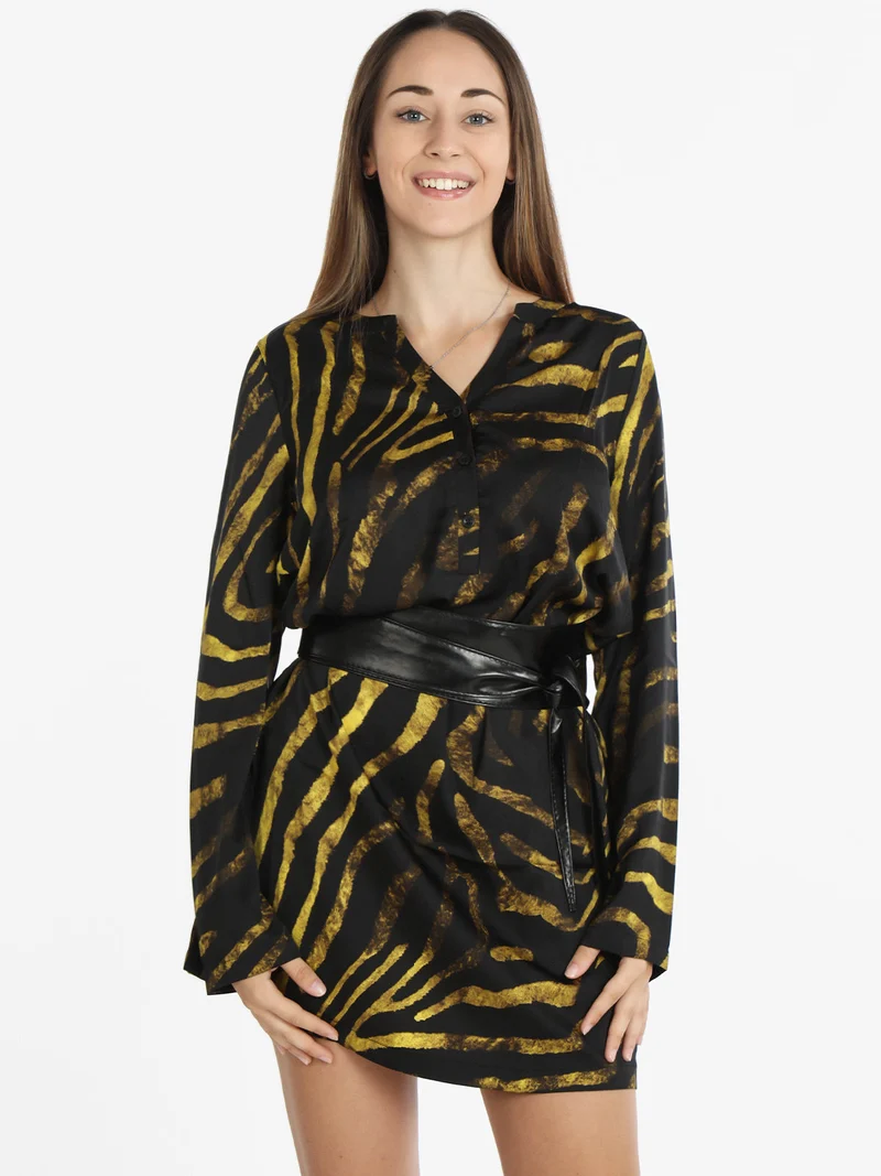 Vestito leggero donna manica lunga con stampa - limone