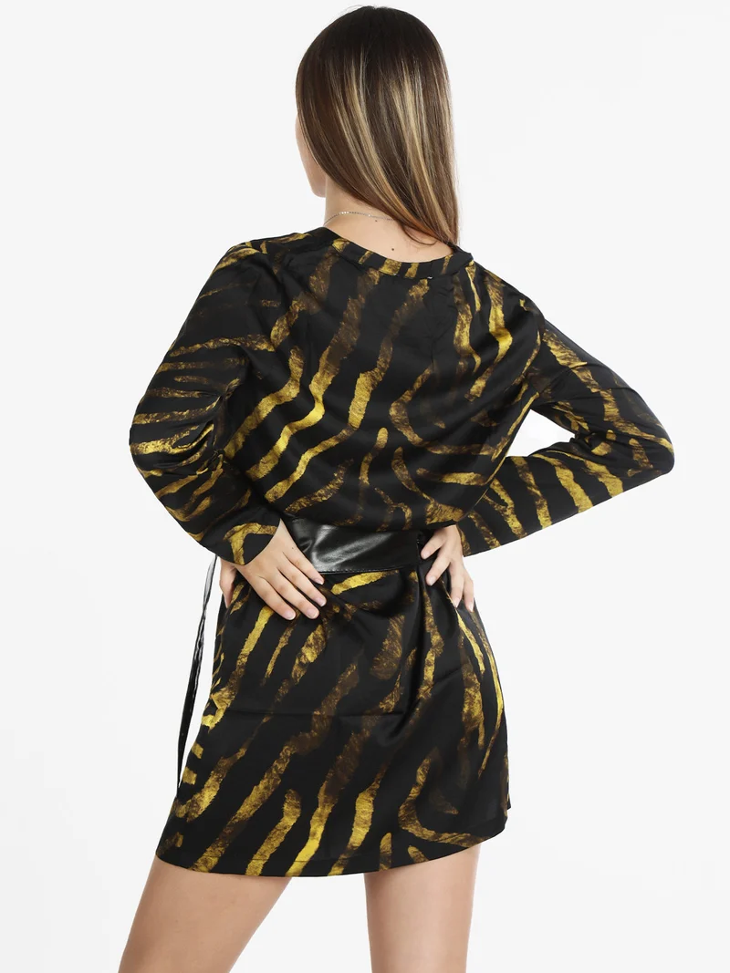 Vestito leggero donna manica lunga con stampa - limone