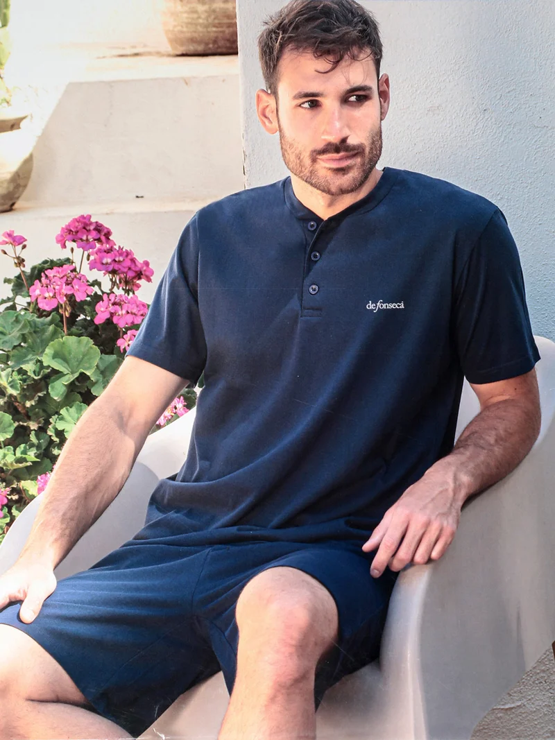 Pigiama corto da uomo in cotone - blu scuro