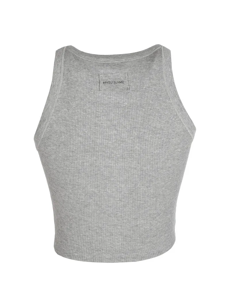 Canotta cropped da donna a costine - grigio