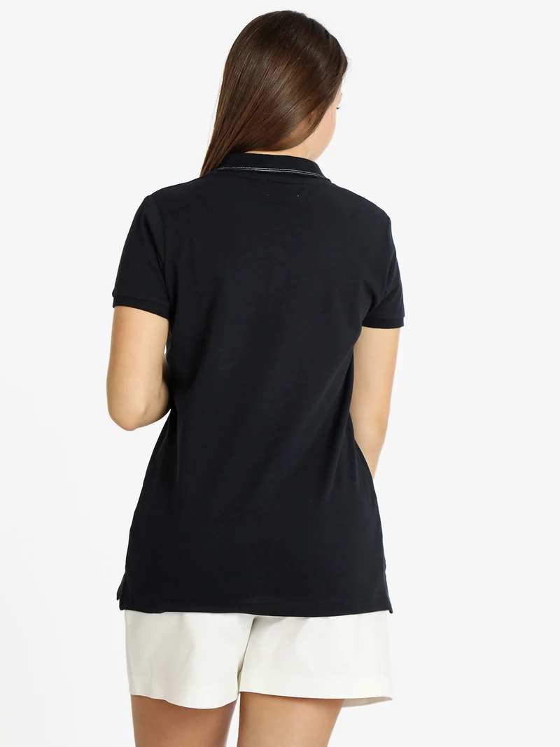 Polo donna a maniche corte in cotone - blu scuro