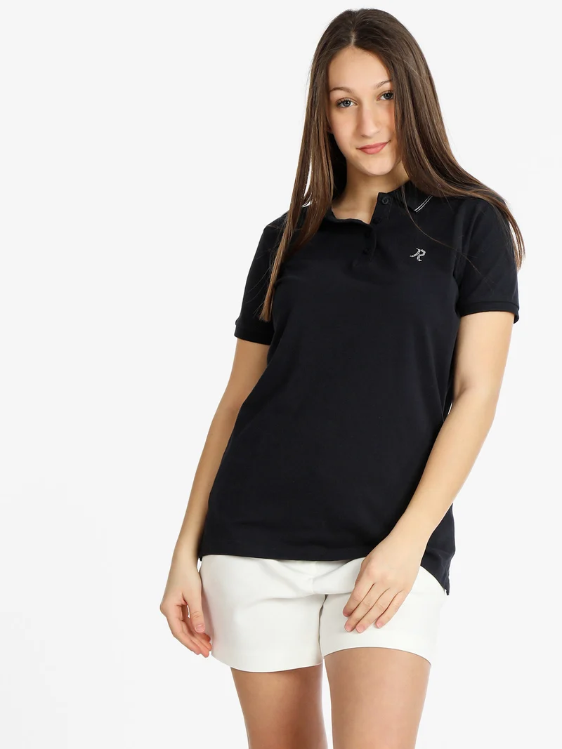 Polo donna a maniche corte in cotone - blu scuro