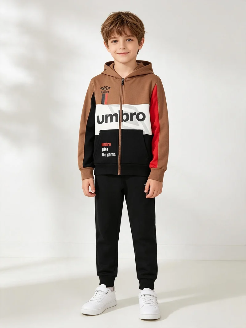 Completo tuta 2 pezzi da bambino con cappuccio e intero felpato - marrone