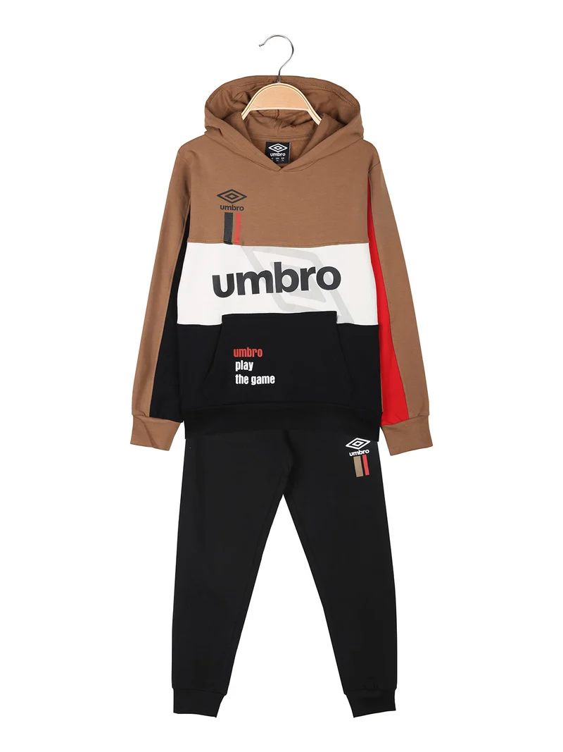 Completo tuta 2 pezzi da bambino con cappuccio e intero felpato - marrone