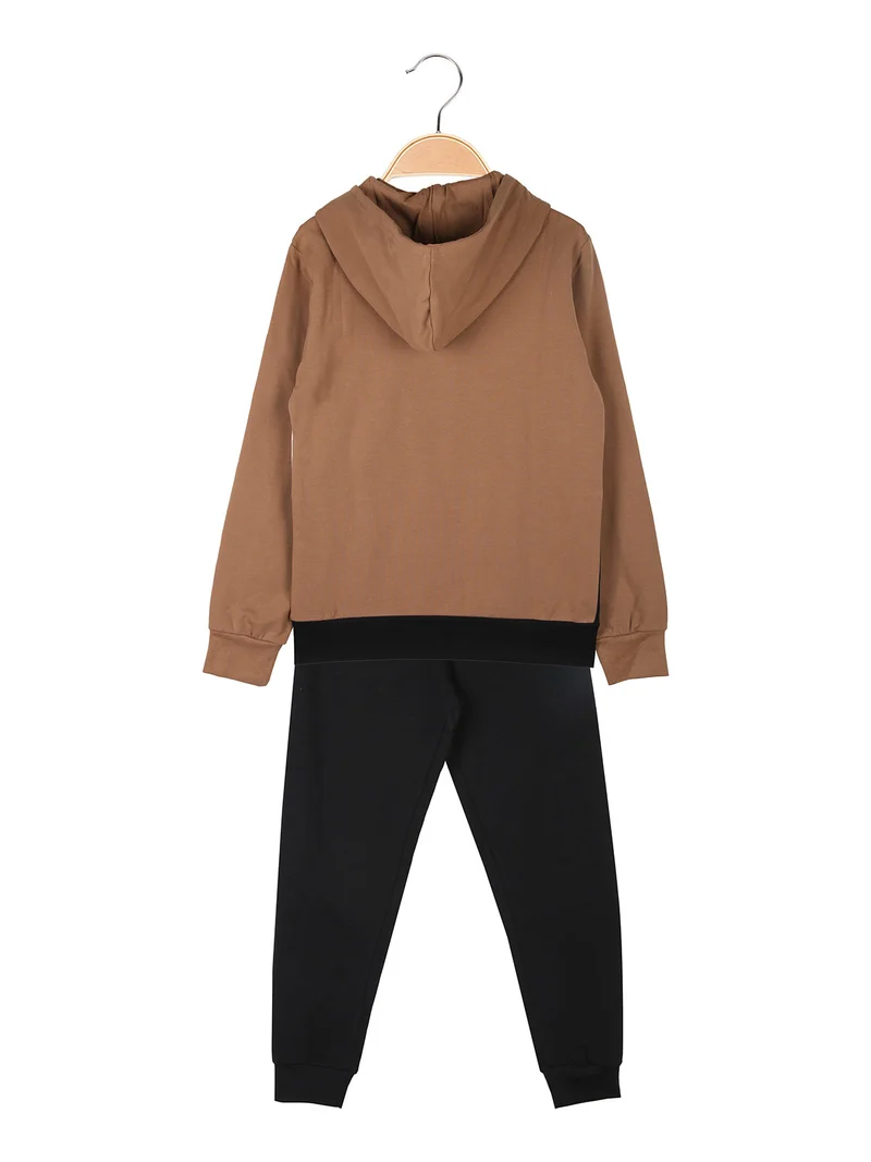 Completo tuta 2 pezzi da bambino con cappuccio e intero felpato - marrone