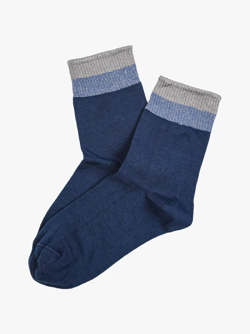 Calze corte da donna in cotone stretch con bordo lurex - blu