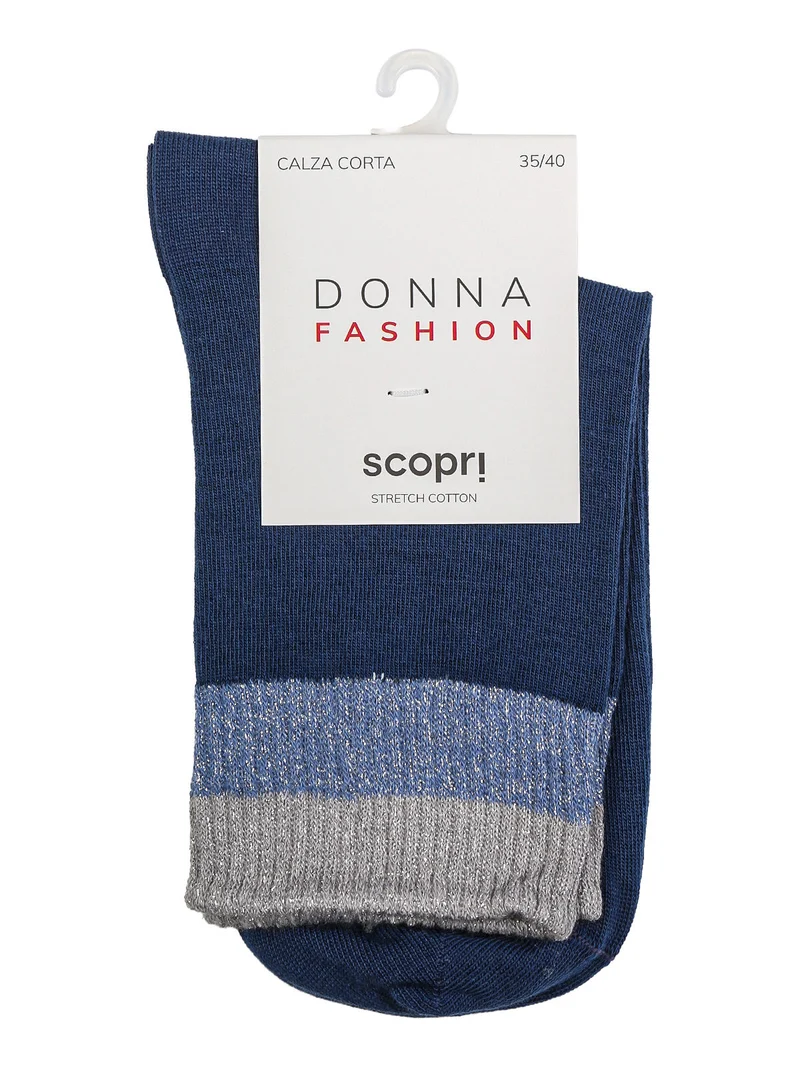 Calze corte da donna in cotone stretch con bordo lurex - blu
