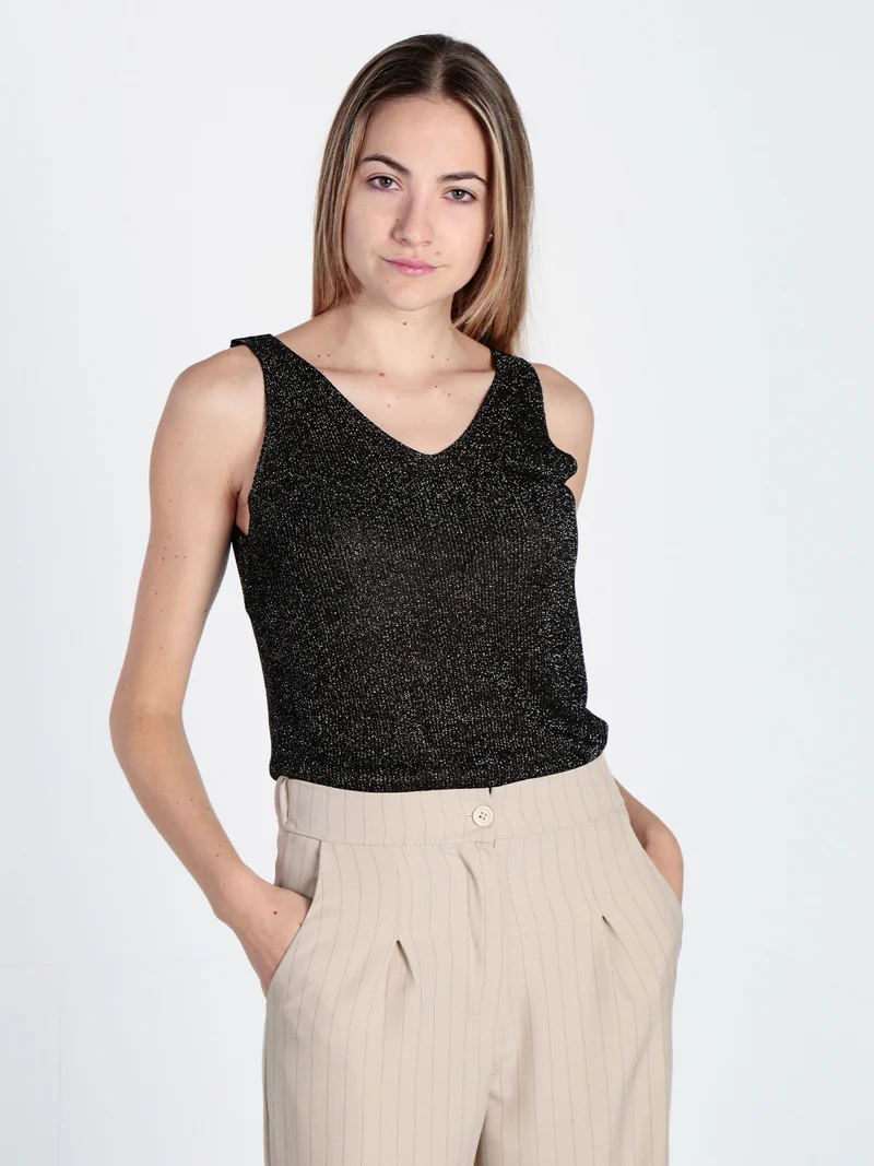 Top donna in lurex a costine - nero
