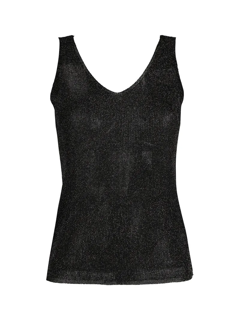 Top donna in lurex a costine - nero