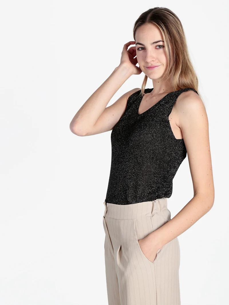 Top donna in lurex a costine - nero