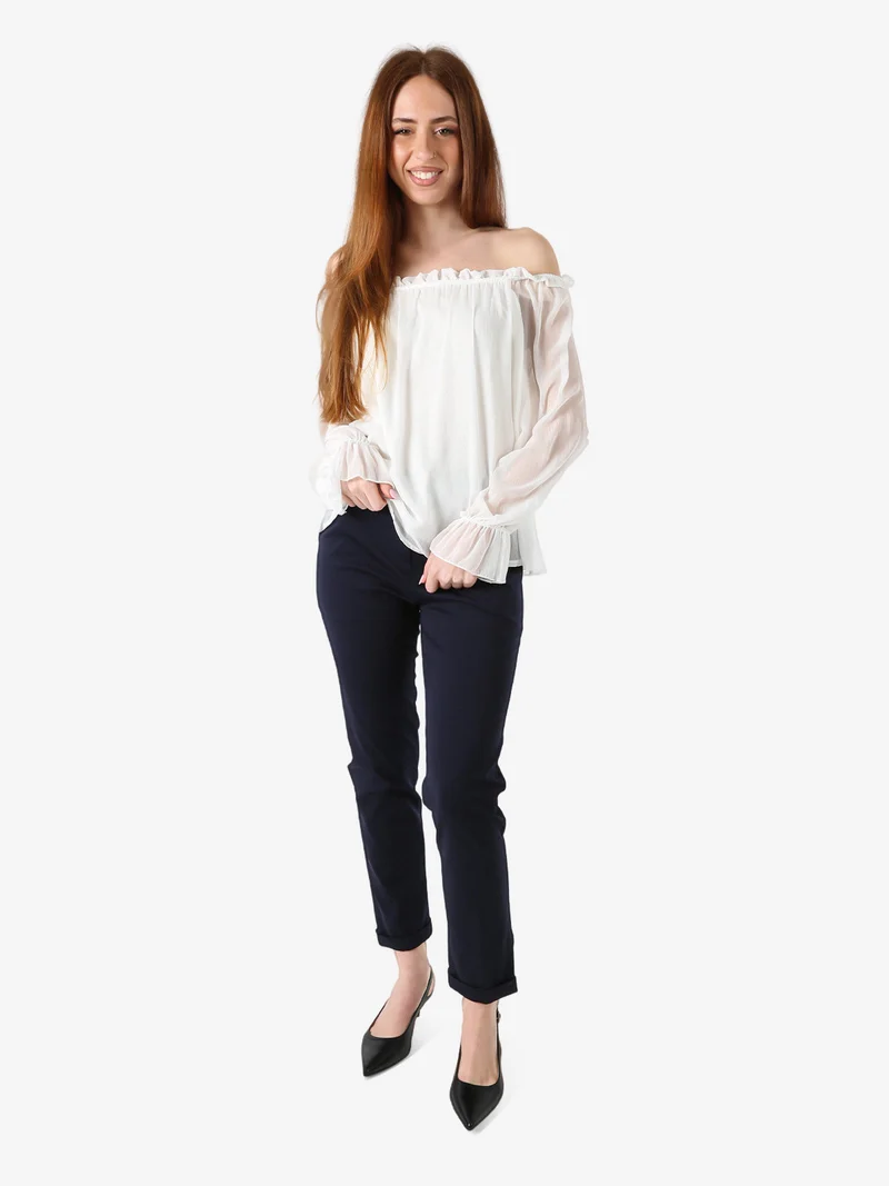 Pantaloni donna a gamba dritta con risvolto sul finale e cintura - blu scuro