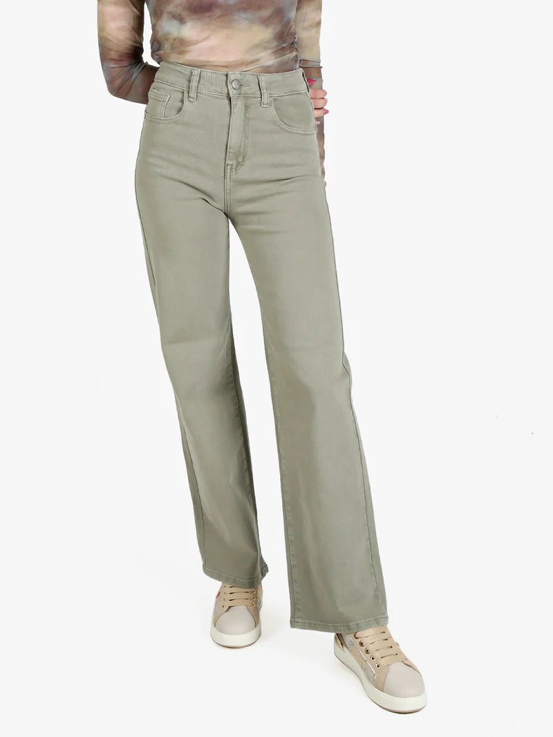 Pantaloni casual da donna in jeans a gamba larga - verde