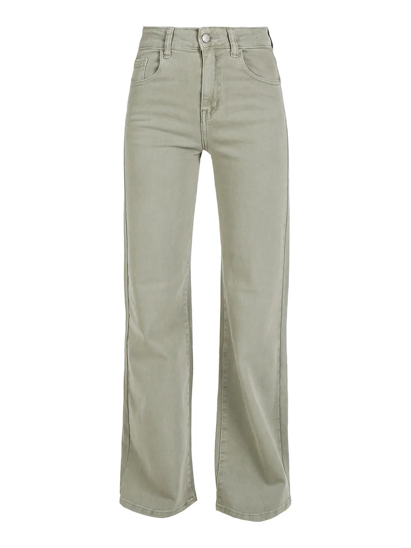 Pantaloni casual da donna in jeans a gamba larga - verde