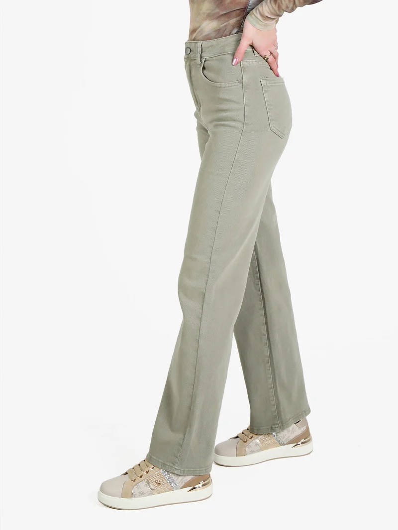 Pantaloni casual da donna in jeans a gamba larga - verde