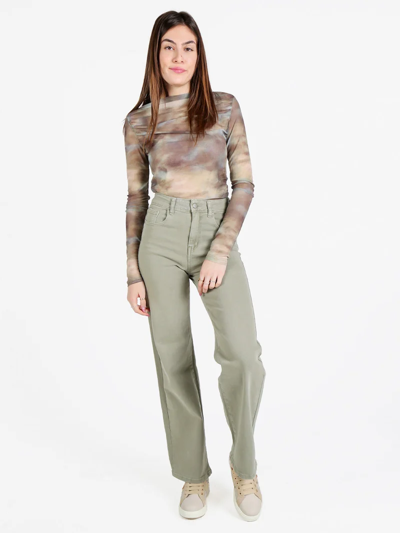 Pantaloni casual da donna in jeans a gamba larga - verde
