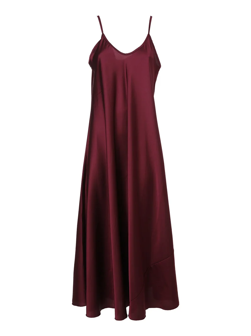 Abito lungo da donna effetto raso con spalline sottili - bordeaux