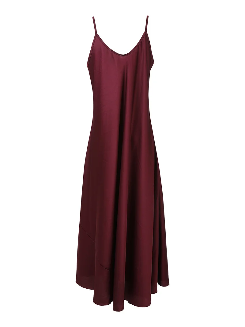 Abito lungo da donna effetto raso con spalline sottili - bordeaux