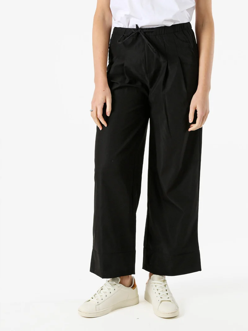 Pantaloni donna a gamba larga con coulisse - nero