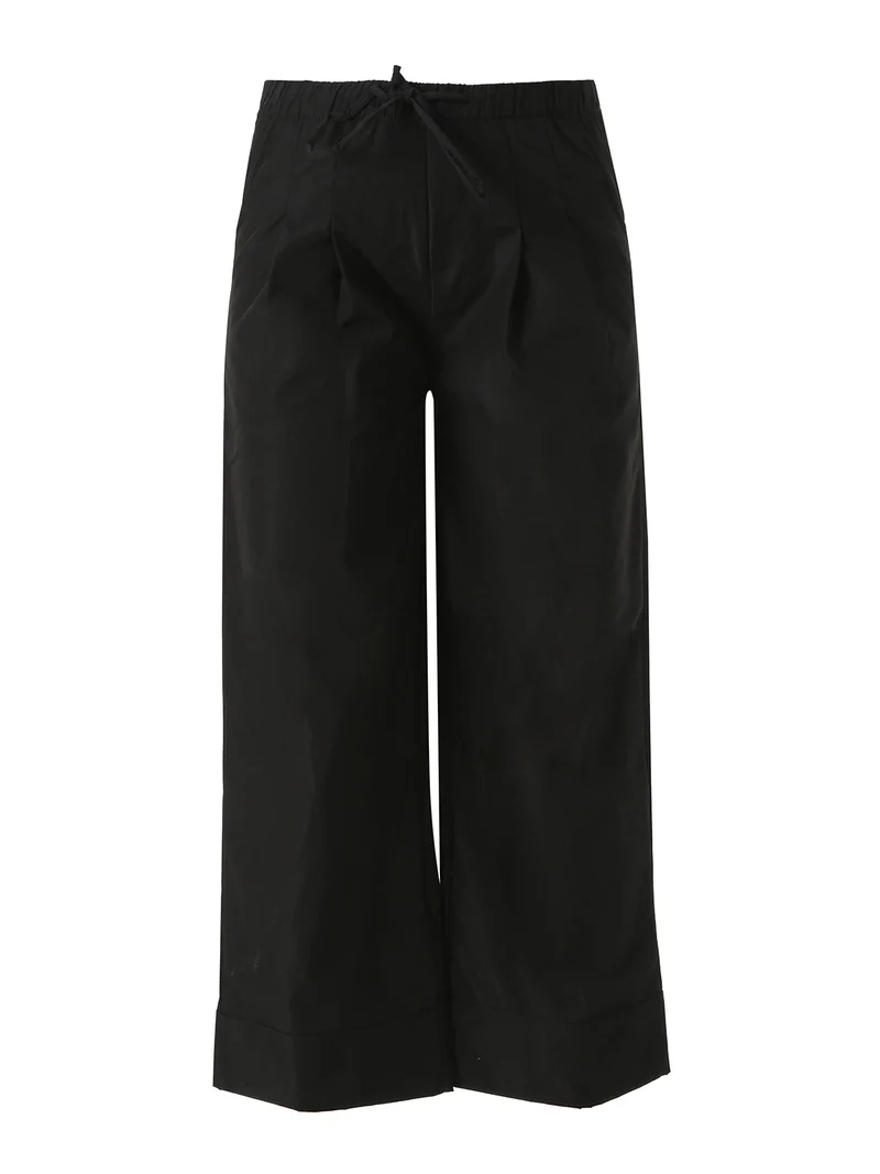 Pantaloni donna a gamba larga con coulisse - nero