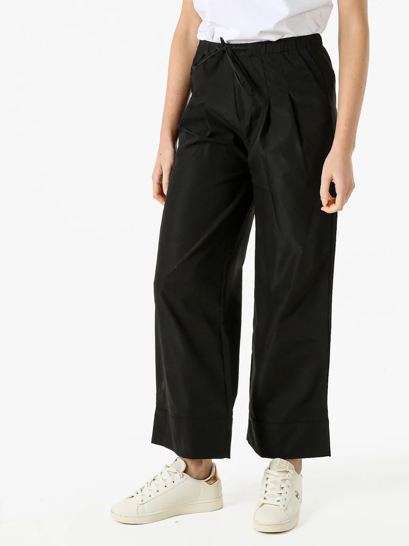 Pantaloni donna a gamba larga con coulisse - nero