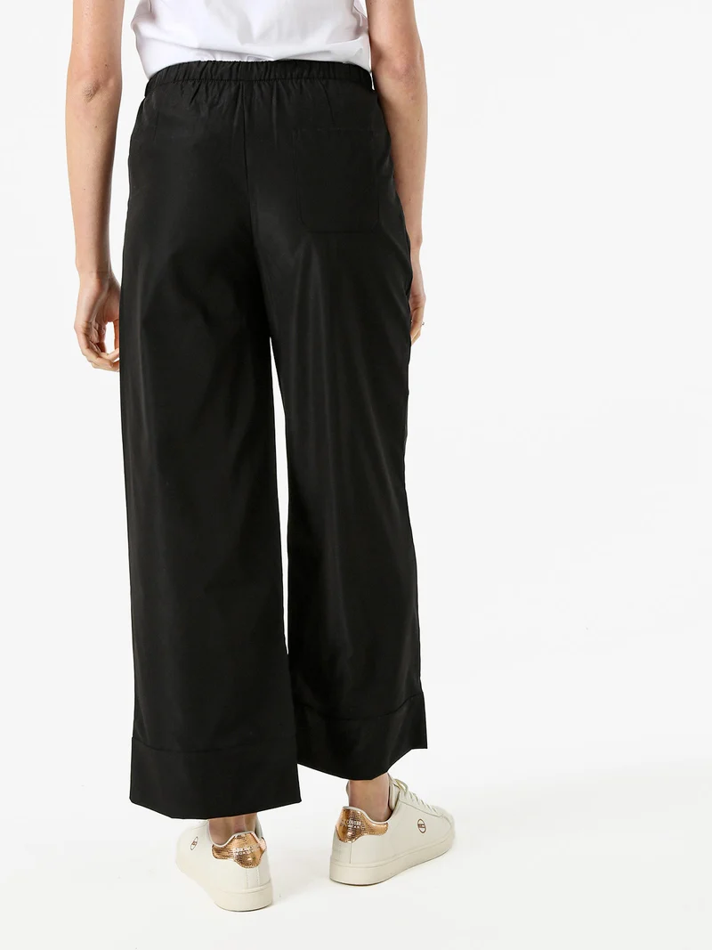 Pantaloni donna a gamba larga con coulisse - nero