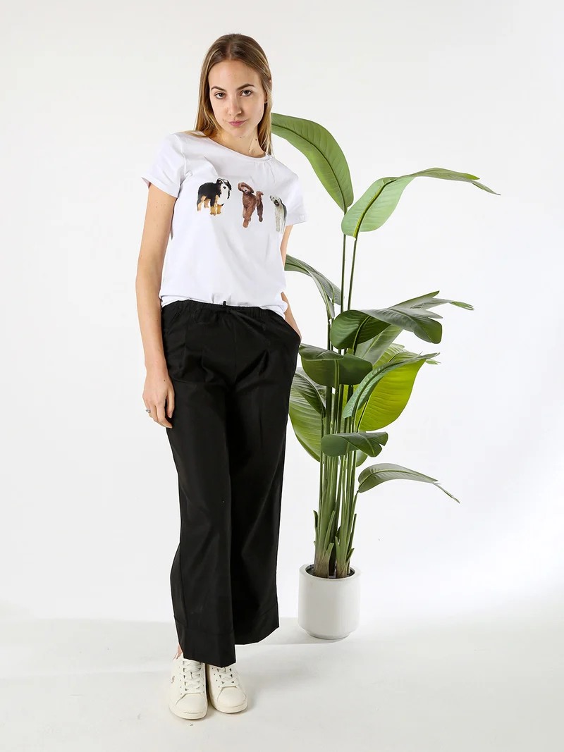 Pantaloni donna a gamba larga con coulisse - nero