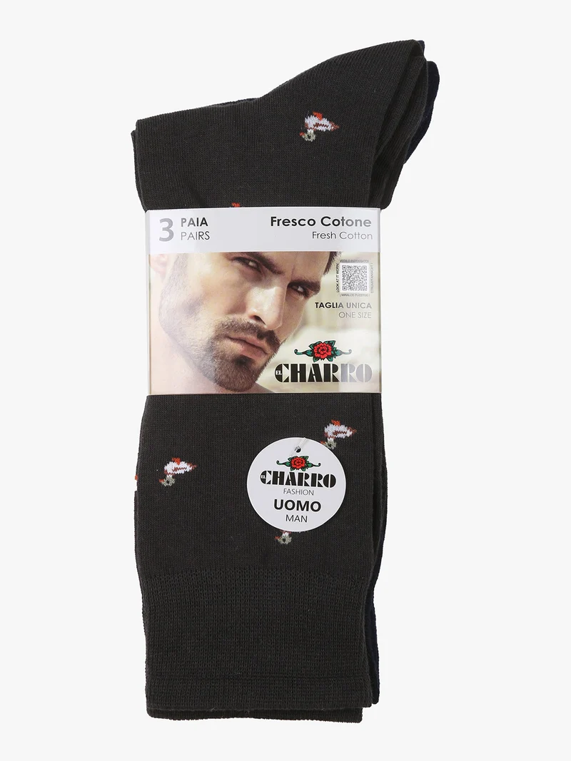 3 Paio di calze corte da uomo con stampe - grigio scuro