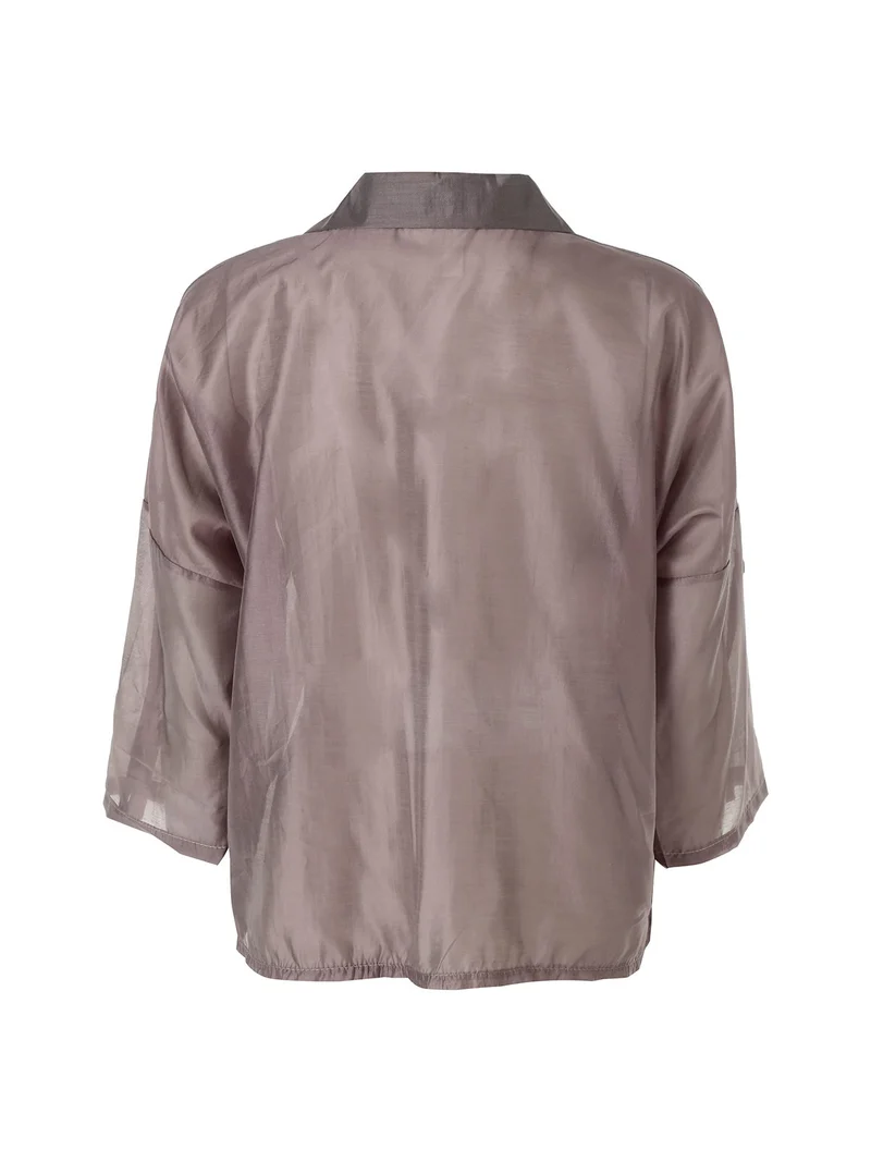 Camicia donna oversize annodata sul fondo a maniche corte - fango