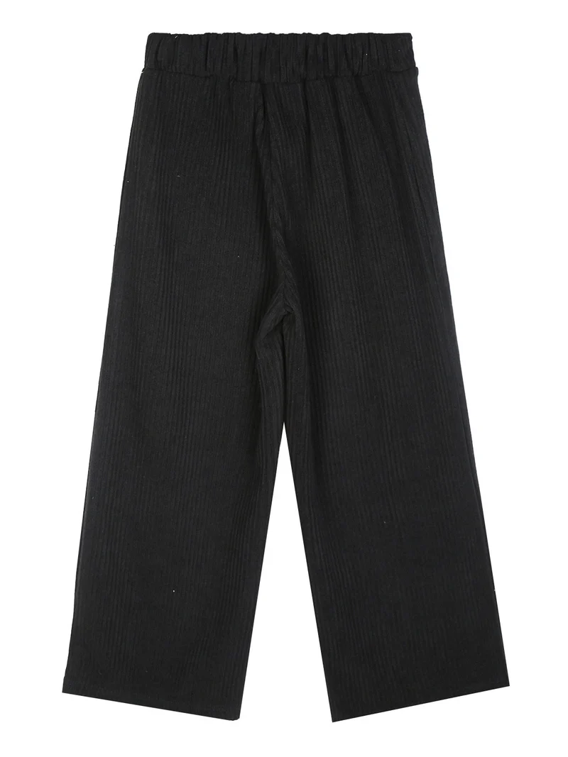 Pantaloni da bambina a gamba larga con bottoni gioiello - nero