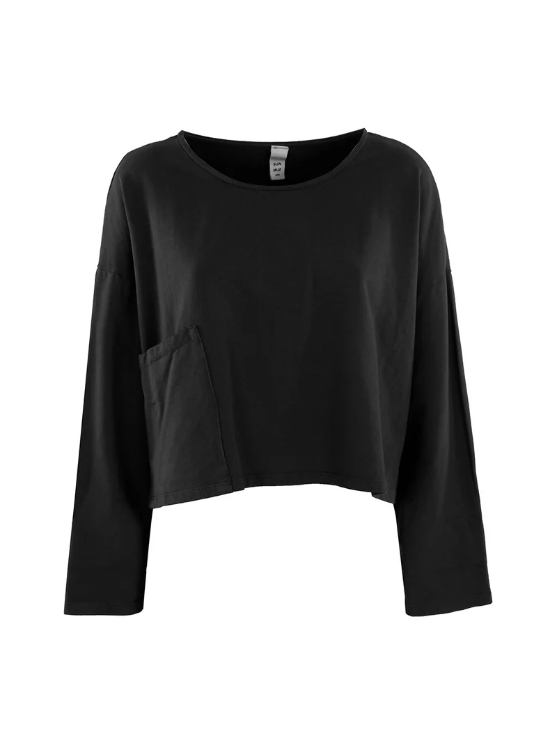 T-shirt cropped da donna con tasca - nero