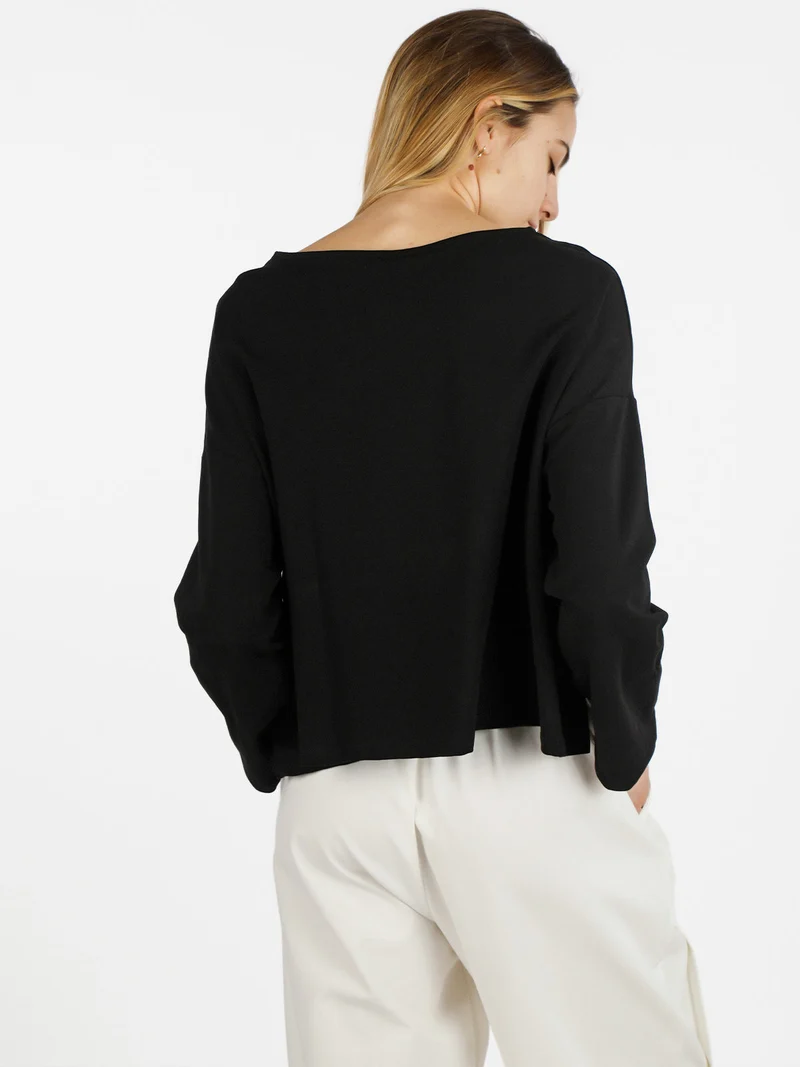 T-shirt cropped da donna con tasca - nero
