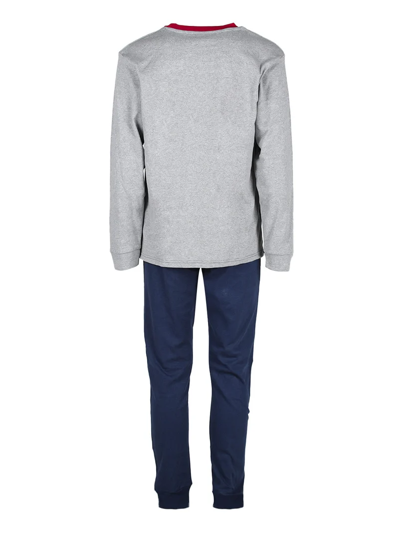 Pigiama girocollo da uomo in cotone interlock - blu scuro