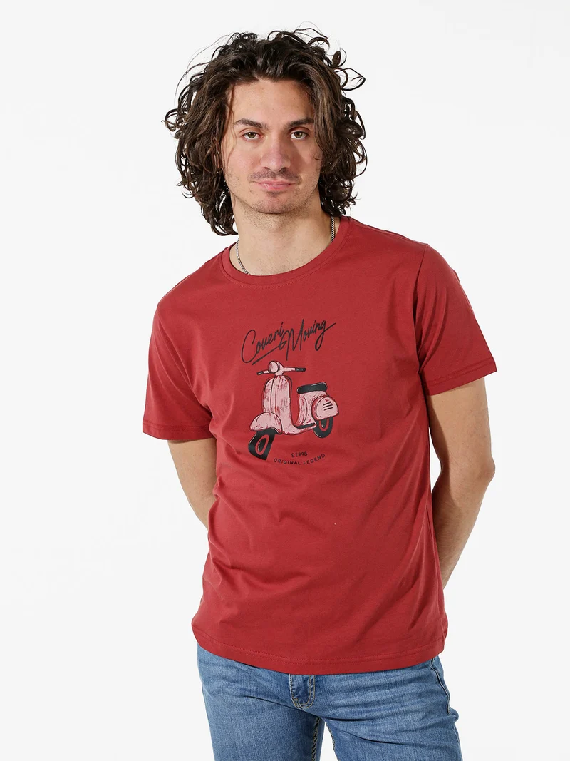 T-shirt da uomo in cotone con stampa - cuoio