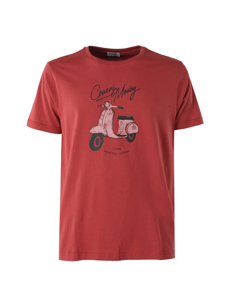 T-shirt da uomo in cotone con stampa - cuoio