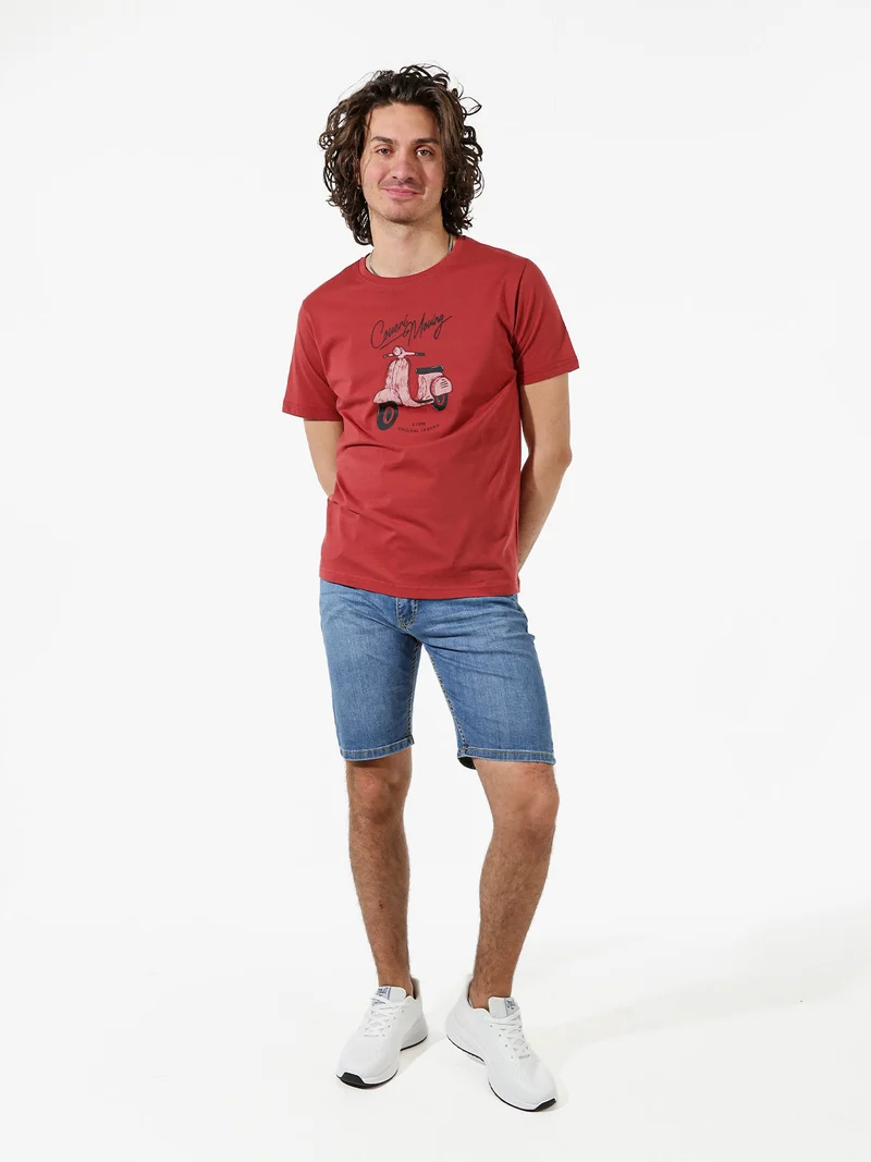 T-shirt da uomo in cotone con stampa - cuoio