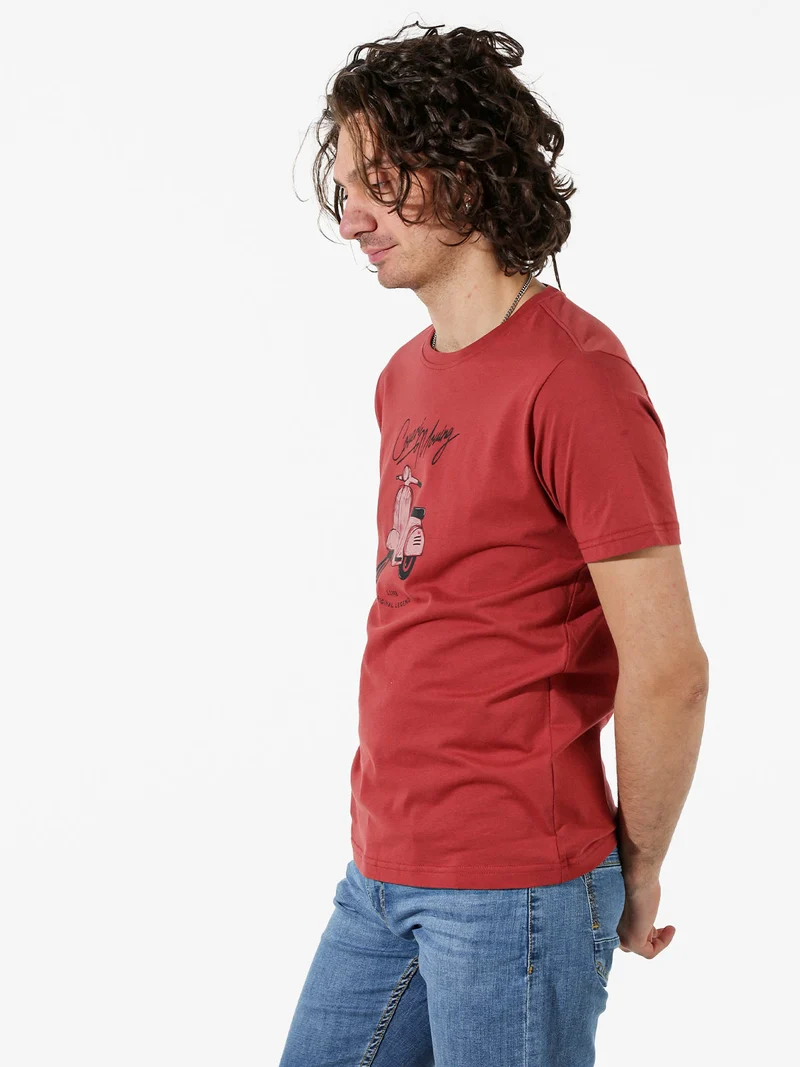 T-shirt da uomo in cotone con stampa - cuoio