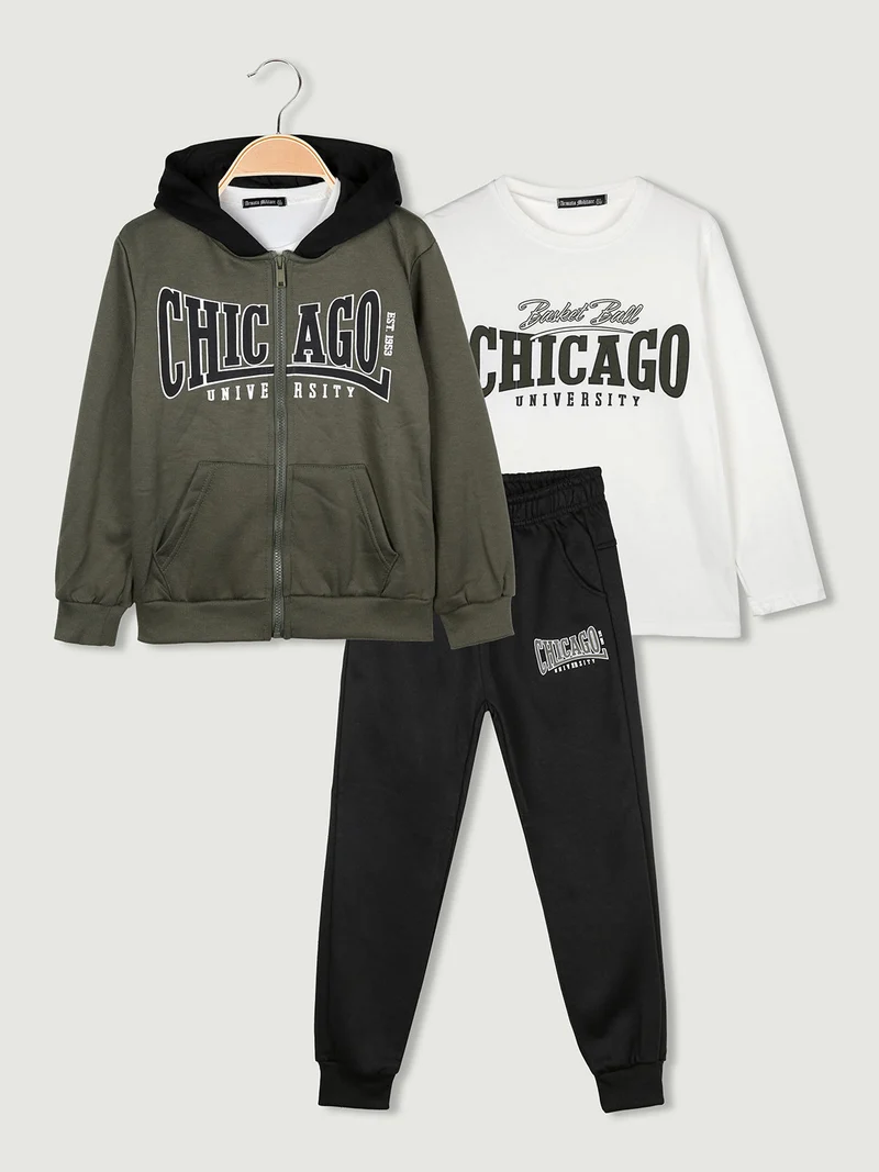 Completo 3 pezzi da bambino con cappuccio e zip - militare